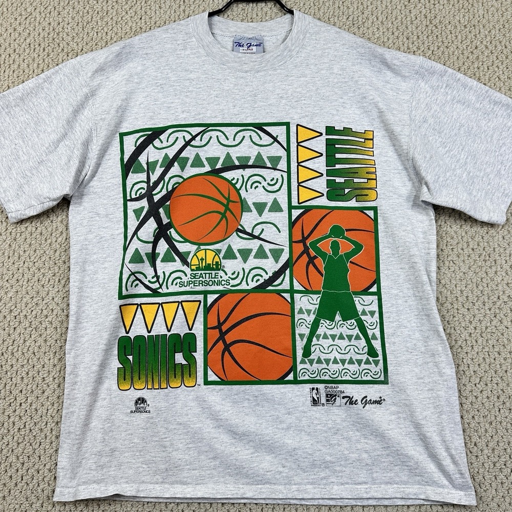 Vtg Seattle Supersonics NBA T Shirt Adult XL Gray The Game 90s Sonics USA Made